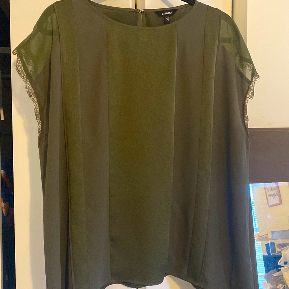 Olive green Express silky top. Size XL.